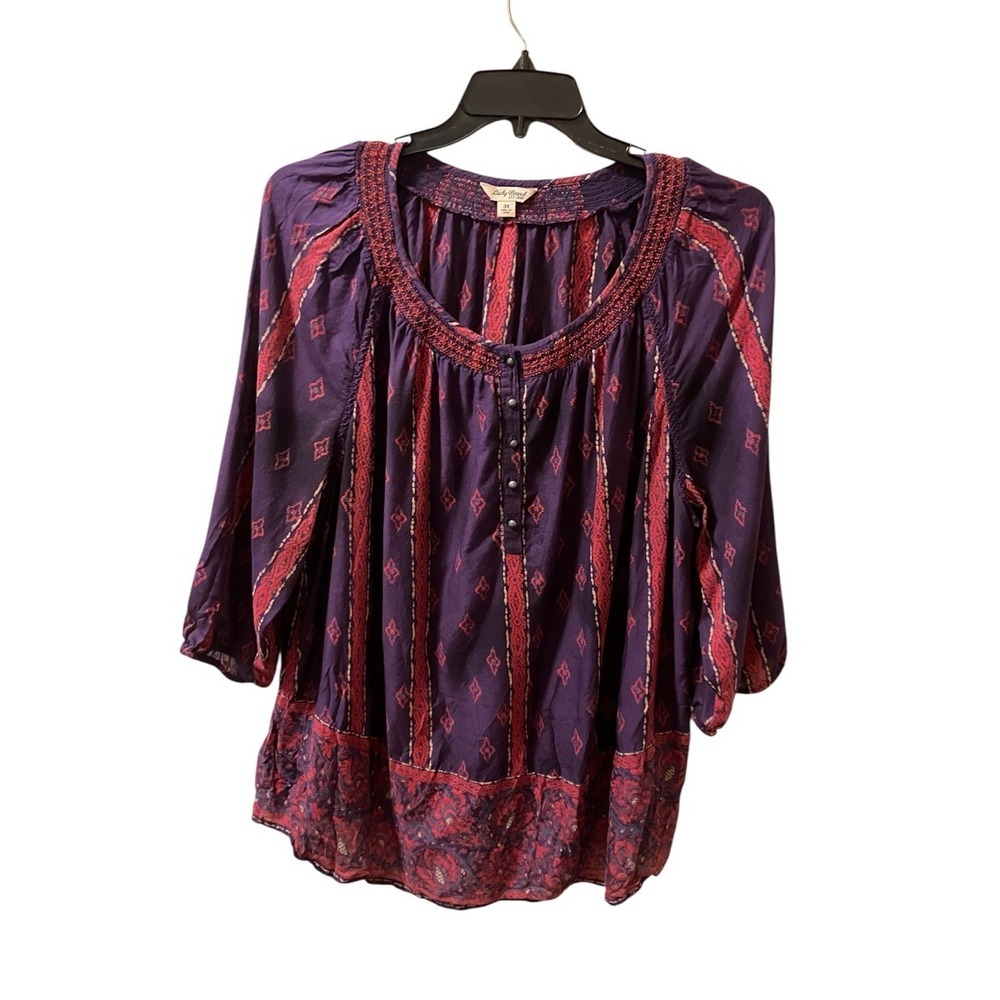 Lucky Brand Purple Boho Top 3/4 Sleeve Peasant Blouse Size 3X